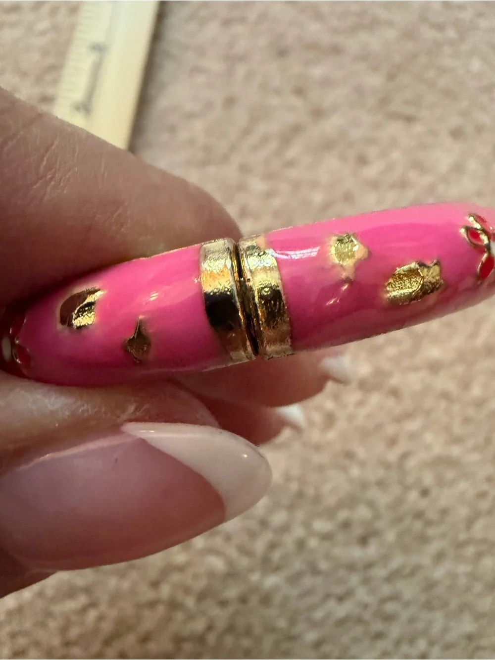 Sanrio Hello Kitty Pink Enamel Hinged Bangle Bracelet Gold Tone JCM China